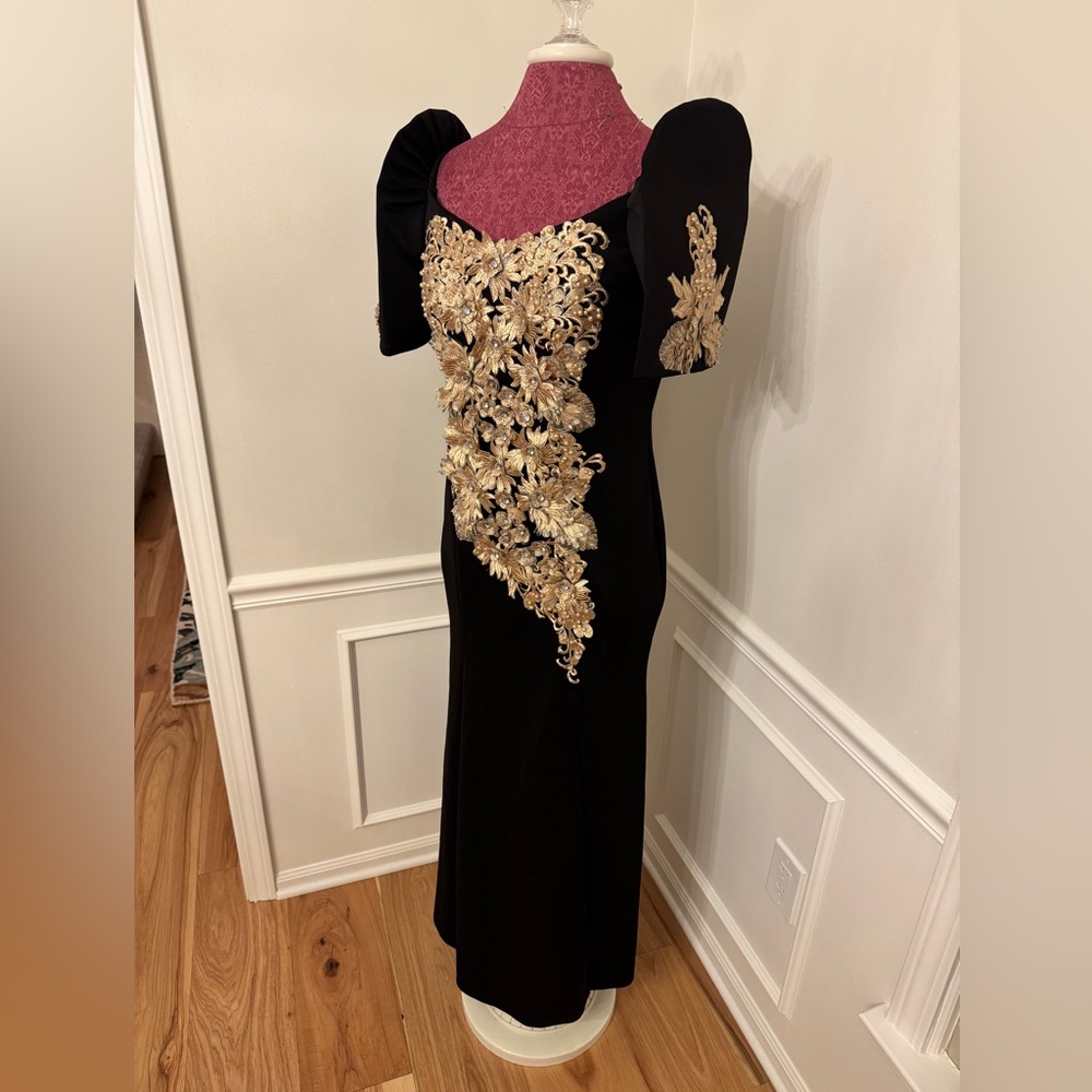 Elegant Black and Gold Filipiniana Dress